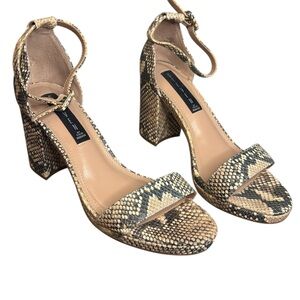 Steve Madden Snake-Print Ankle Strap Block Heels - Tan Black